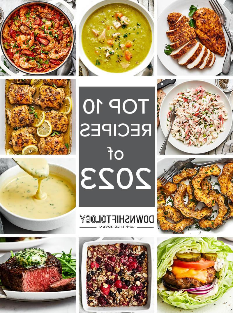 Top 10 Rezepte 2023 2 Zusammenstellung der Top 10 Rezepte des Jahres 2023, darunter verschiedene Hauptgerichte