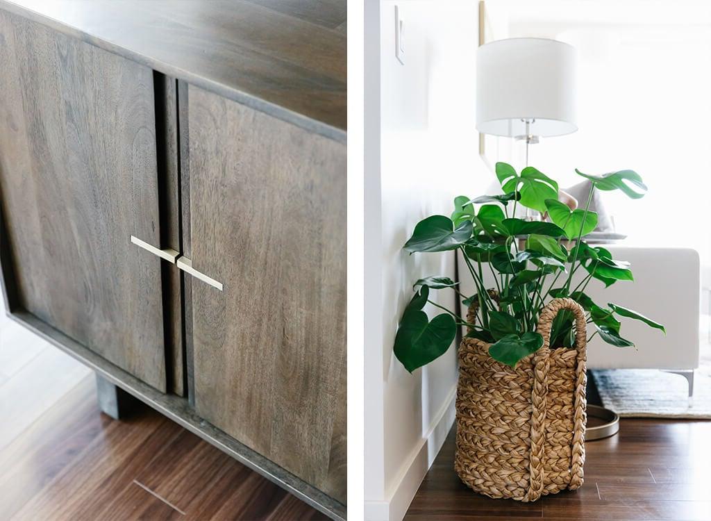 Tour durch mein modernes, minimalistisches Wohnzimmer. Mein Einrichtungsstil ist eine Mischung aus Minimalismus, Mid-Century Modern, Skandinavien und SoCal-Flair. Helle, offene Raumgestaltung mit Blick auf den Essbereich.