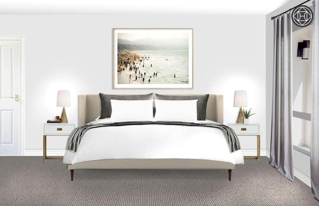 Mein modernes und minimalistisches Schlafzimmerdesign und -dekor. Mein Einrichtungsstil ist eine Mischung aus Minimalismus, Mid-Century Modern, Skandinavien und SoCal-Flair.