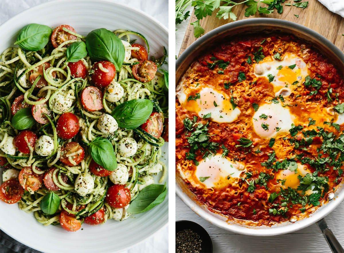 Vegetarische Rezepte mit Shakshuka und Zucchini-Nudel-Caprese.