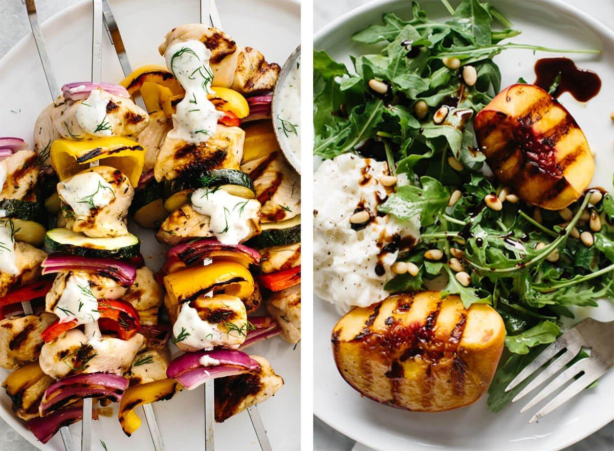 Den Sommer einläuten mit den besten Festtagsrezepten, darunter Grill-Klassiker, beliebte Beilagen und fruchtige Desserts! Sommerrezepte mit gegrillten Spießen und gegrilltem Pfirsich.