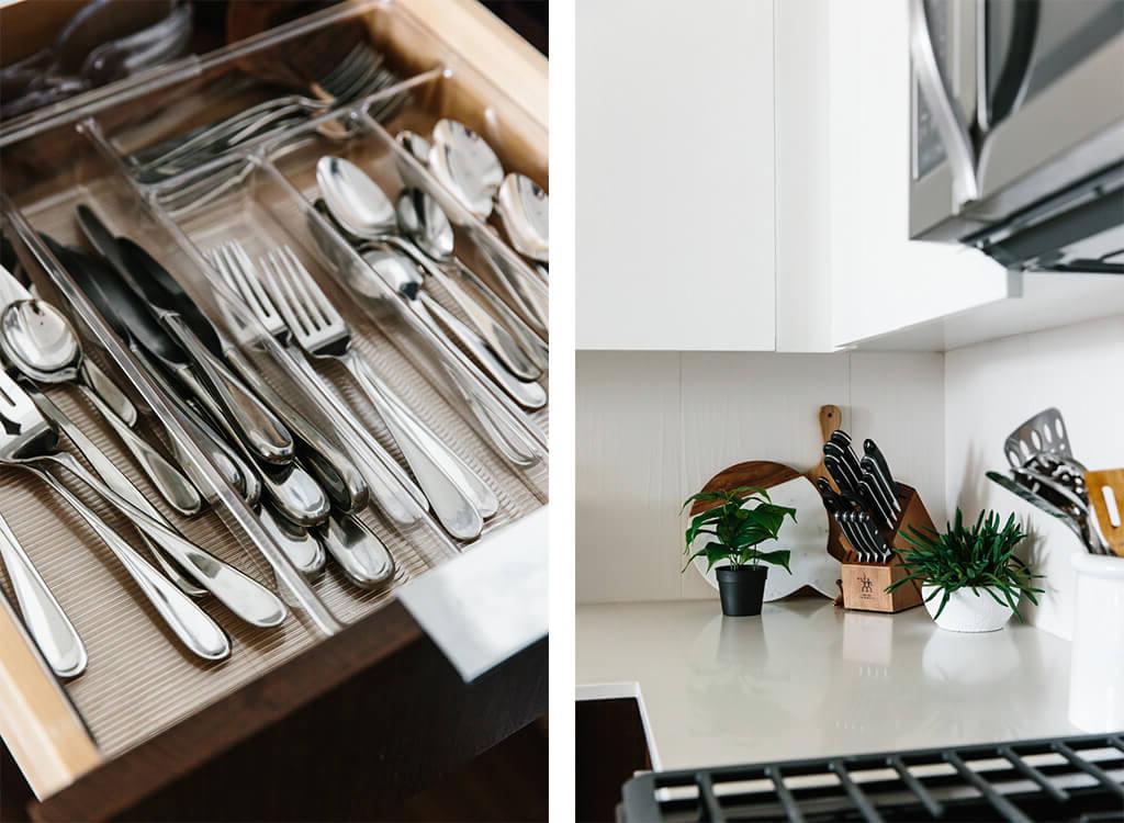Meine Küche ist eine Mischung aus gemütlichem Minimalismus, warmer Moderne, skandinavischem und SoCal-Design. Hier sind 8 Tipps, die Ihnen helfen, Ihre Küche zu reinigen, aufzuräumen und ein wenig Minimalismus zu leben.