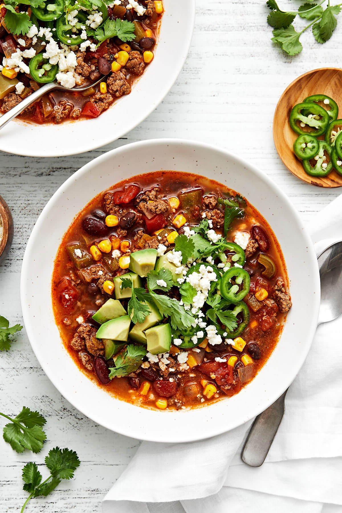 20+ Beste Suppenrezepte für Körper und Seele 6 Schalen mit Taco-Suppe