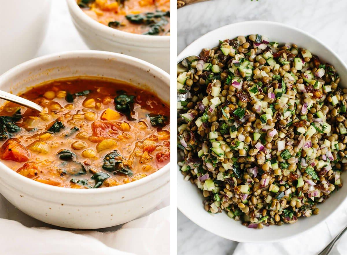 Lassen Sie sich von einfachen, vegetarischen Rezepten inspirieren! Wählen Sie aus wärmenden Suppen, proteinreichen Abendessen, herzhaften Frühstücksideen und allem dazwischen! Vegetarische Rezepte mit Linsensuppe und Linsensalat.