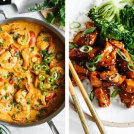 50+ Beste Einfache Abendessen Ideen 62 Chipotle-Garnelen neben Teriyaki-Hähnchen für einfache Abendessen-Ideen.