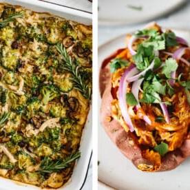 Über 50 einfache Whole30 Abendessen-Rezepte 83 Whole30 Abendessen Rezepte mit gebackener Süßkartoffel und Hähnchenauflauf.