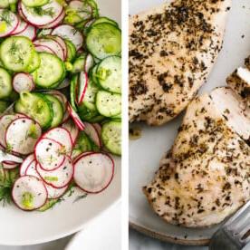 Low-Carb Rezepte mit gebackenem Hähnchen und Gurken-Radieschen-Salat
