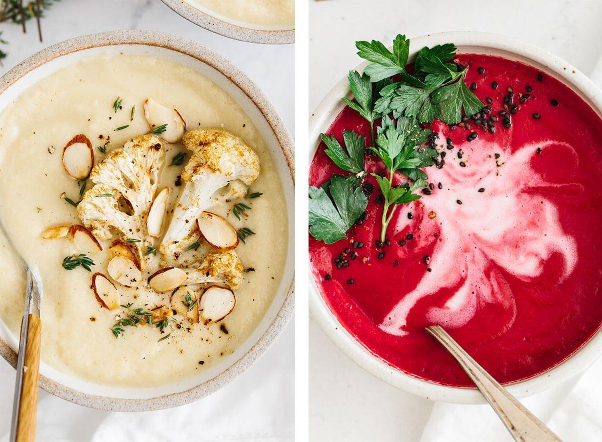 Vitamix Rezepte, darunter Rote-Bete-Suppe und Blumenkohlsuppe