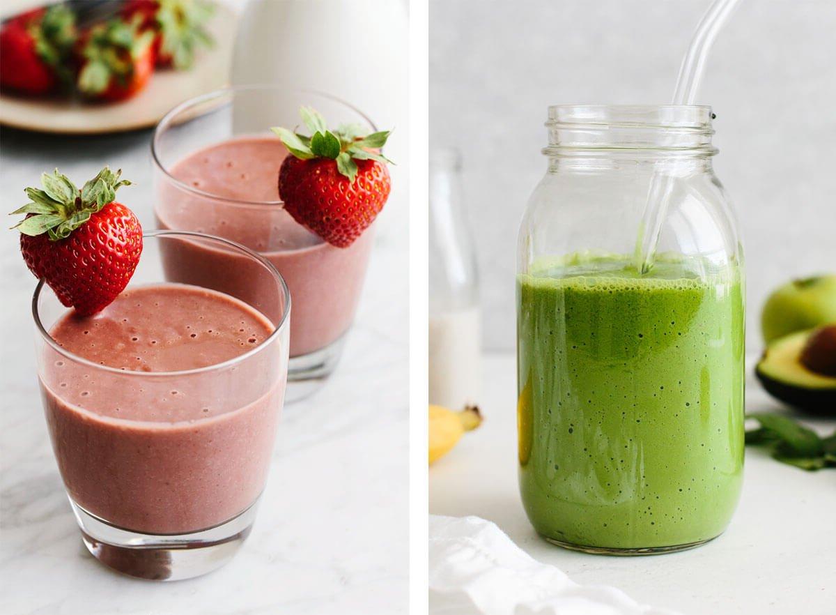 Vitamix Rezepte mit einem grünen Smoothie und Erdbeer-Smoothie