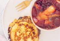 Fluffy Oatmeal Pancakes with Sweet Plum Compote