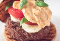 Summer Caprese Burger with Zesty Pesto Aioli
