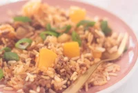Sweet & Savory Beef and Peach Pilaf