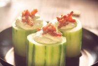 Crisp Cucumber Bites with Creamy Leek Dip and Smoky Bacon