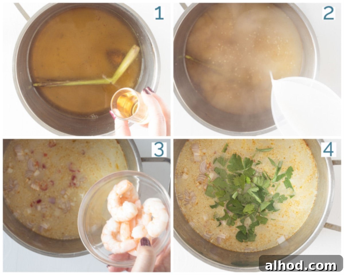 Tom Kha Goong Thai Coconut Shrimp Soup 4 4 steps for making tom kha a Thai soup