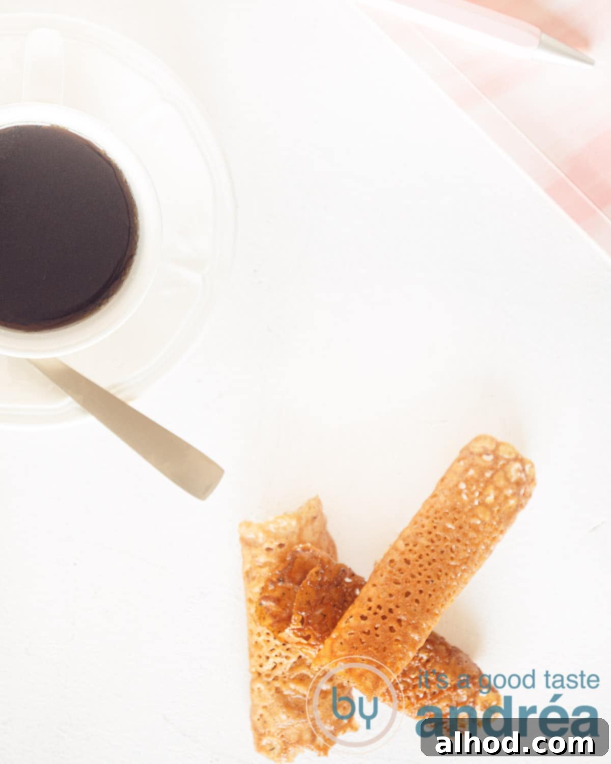 Easy Honey Lace Tuiles Recipe 2 top photo from a cup of coffee, some honey lace cookies and a pink booke