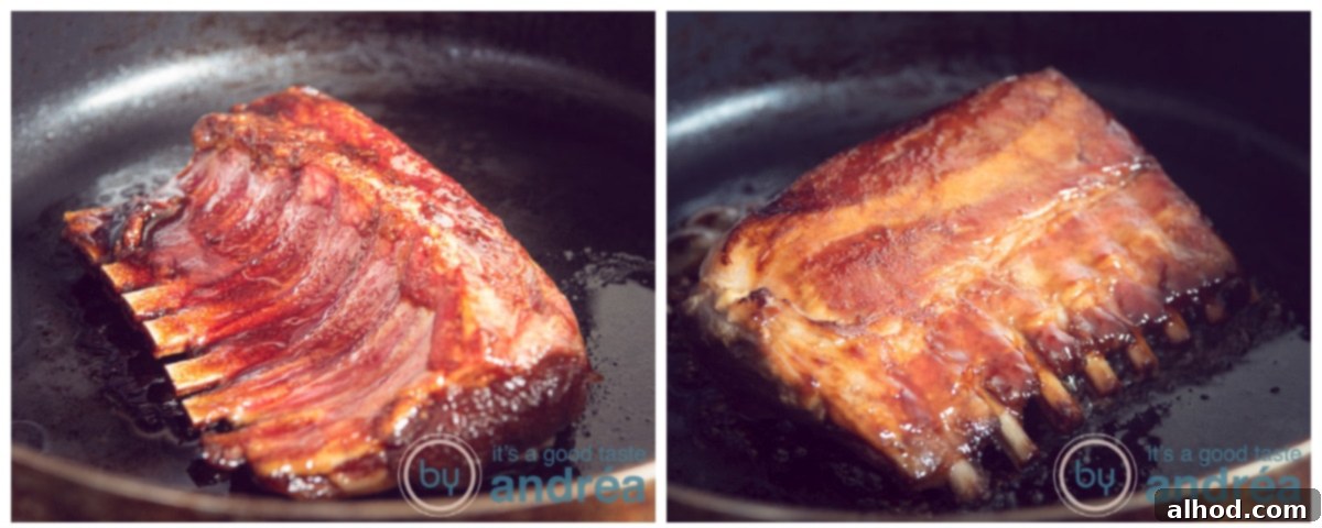 Irresistible Asian Lamb Rack Marinade 6 Searing the marinated rack of lamb in a hot frying pan to create a beautiful brown crust