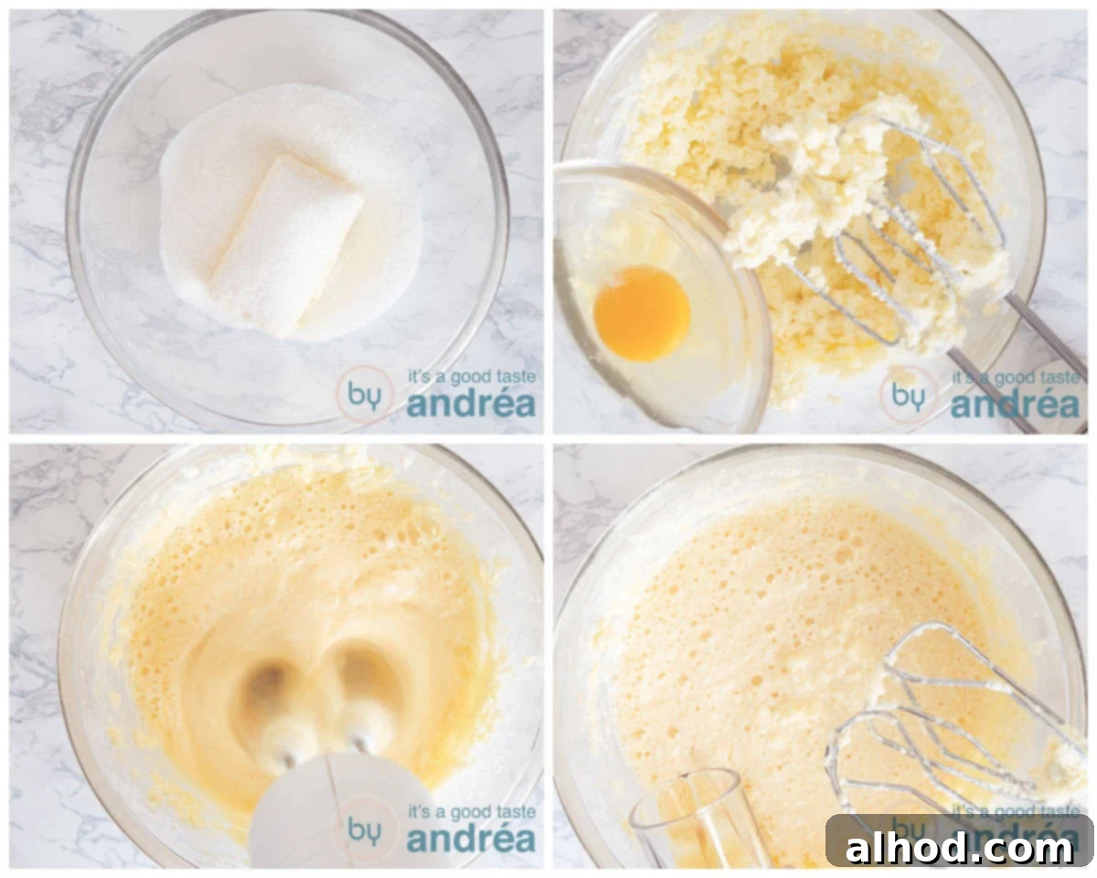 Easter Bundt with Hidden Chocolate Eggs 5 Shows the process of mixing butter, sugar, and eggs for the cake batter.