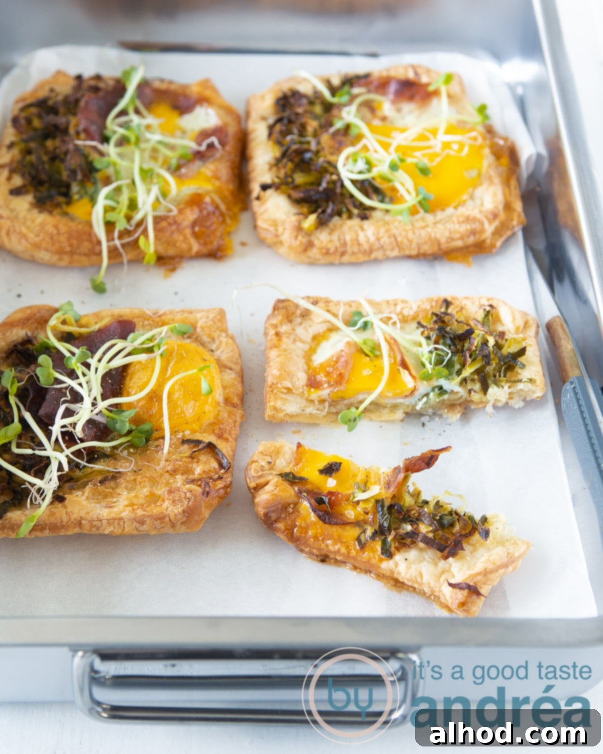 A hearty and golden-brown breakfast quiche, generously filled with egg, crispy bacon, and tender leek, sliced and ready to serve.