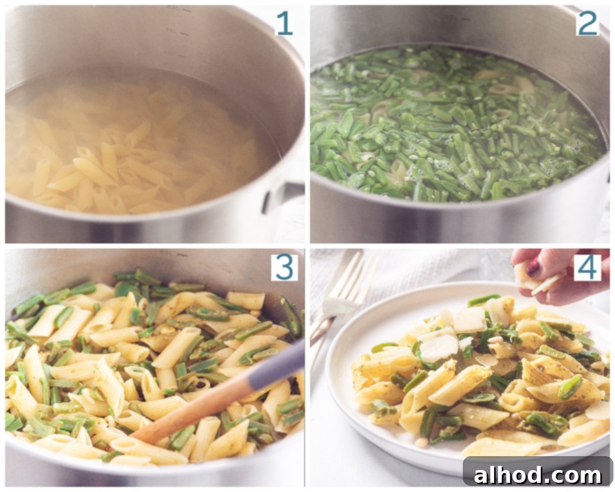 Fresh Runner Bean Pesto Pasta 4 4 steps Pasta pesto with string beans