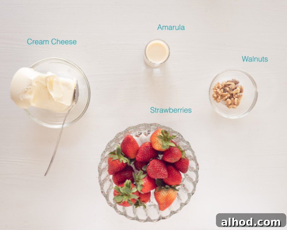 3-Ingredient Strawberry Cream Cheese Dream 3 Ingredients Strawberry Cream Cheese Dessert on a white background with text description