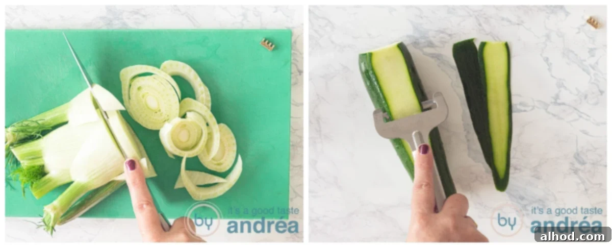Cleaned and sliced fennel and zucchini, ready for grilling