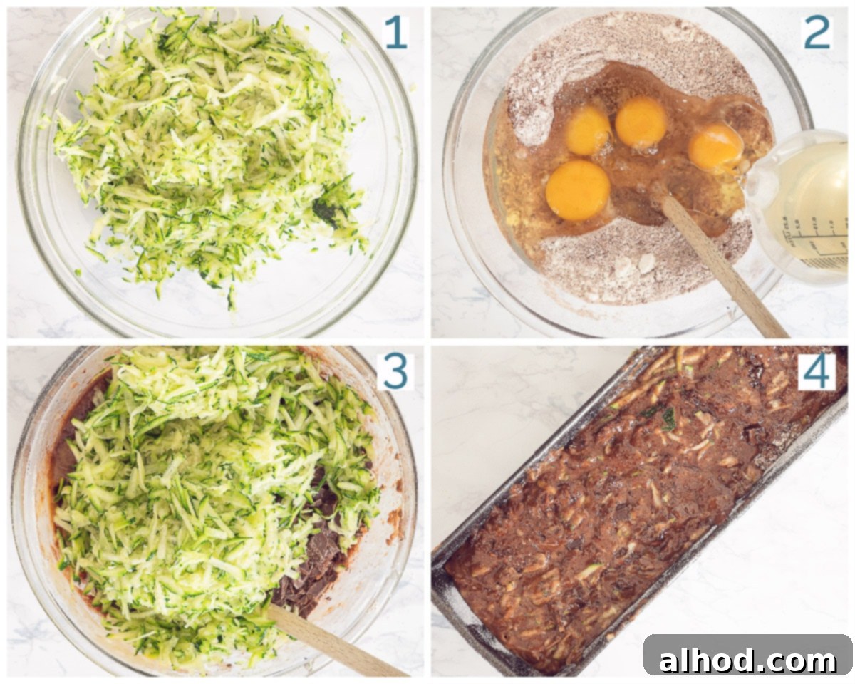 Decadent Dark Chocolate Zucchini Cake 4 4 photos preparation collage Chocolate Zucchini Cake