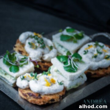 Exquisite High Tea: Four Sandwiches for a Lasting Impression 4 Delicious chicken mousse with walnuts and thyme, served on a sandwich, perfect for high tea.