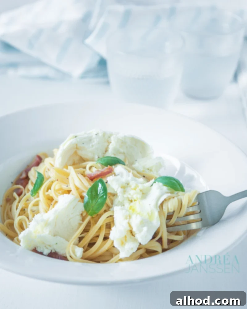 Umami Miso Spaghetti 3 a plate with miso spaghetti with mozzarella and bacon
