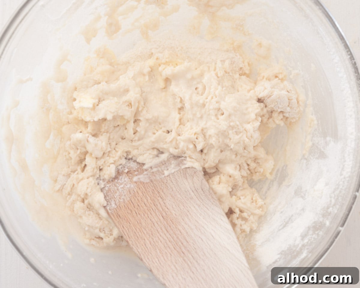 Strawberry and Cream Scones 6 Stir the dough together with a spatula.