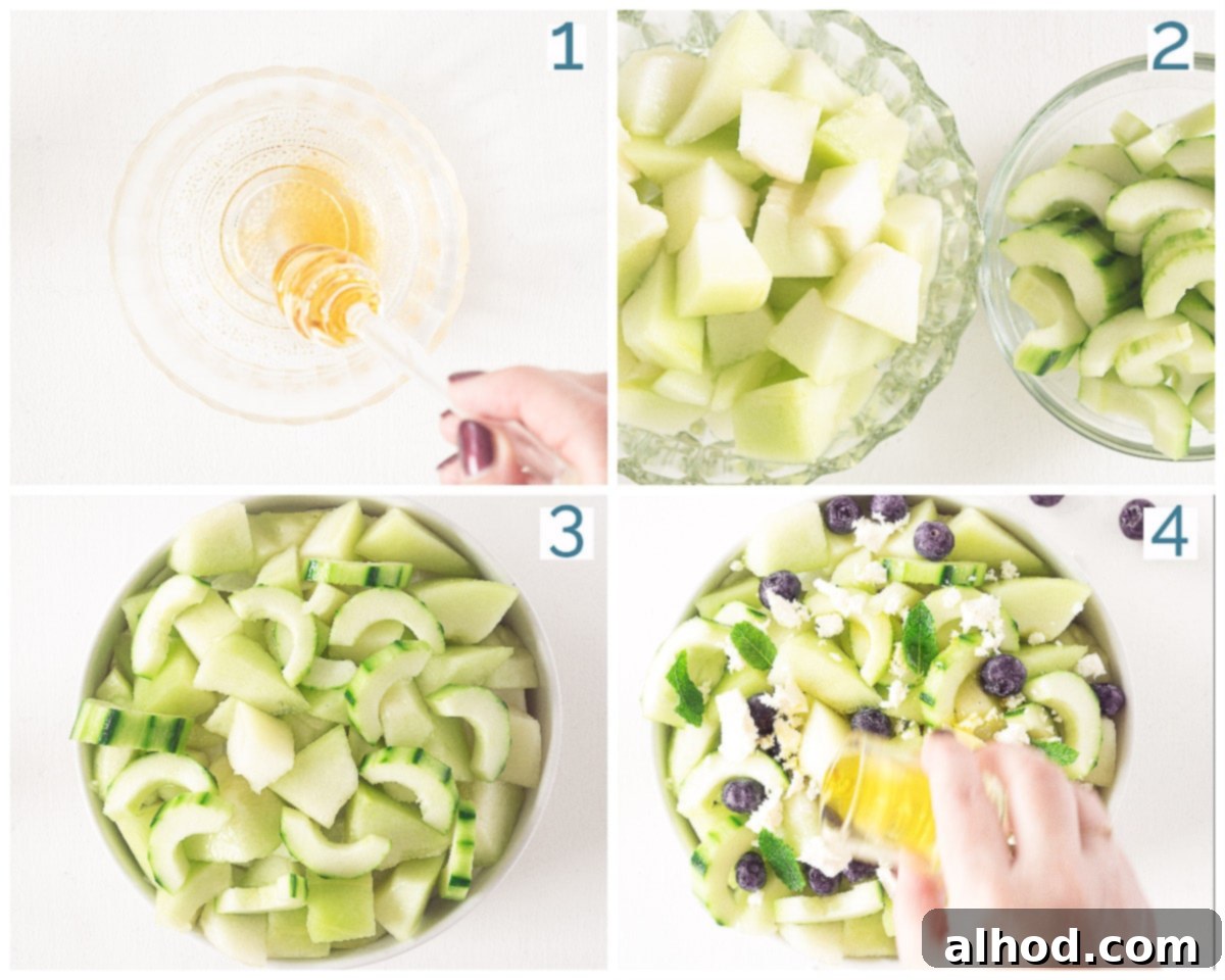 Melon Berry Bliss 4 Preparation 4 steps Melon salad with Blueberries and Feta