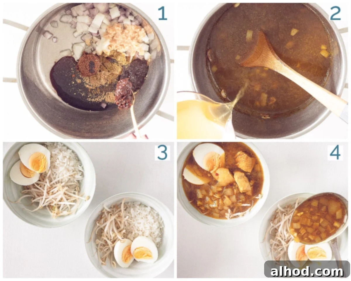Comforting Asian Chicken Rice Soup 4 4 photos preparation collage Asian-style chicken rice soup