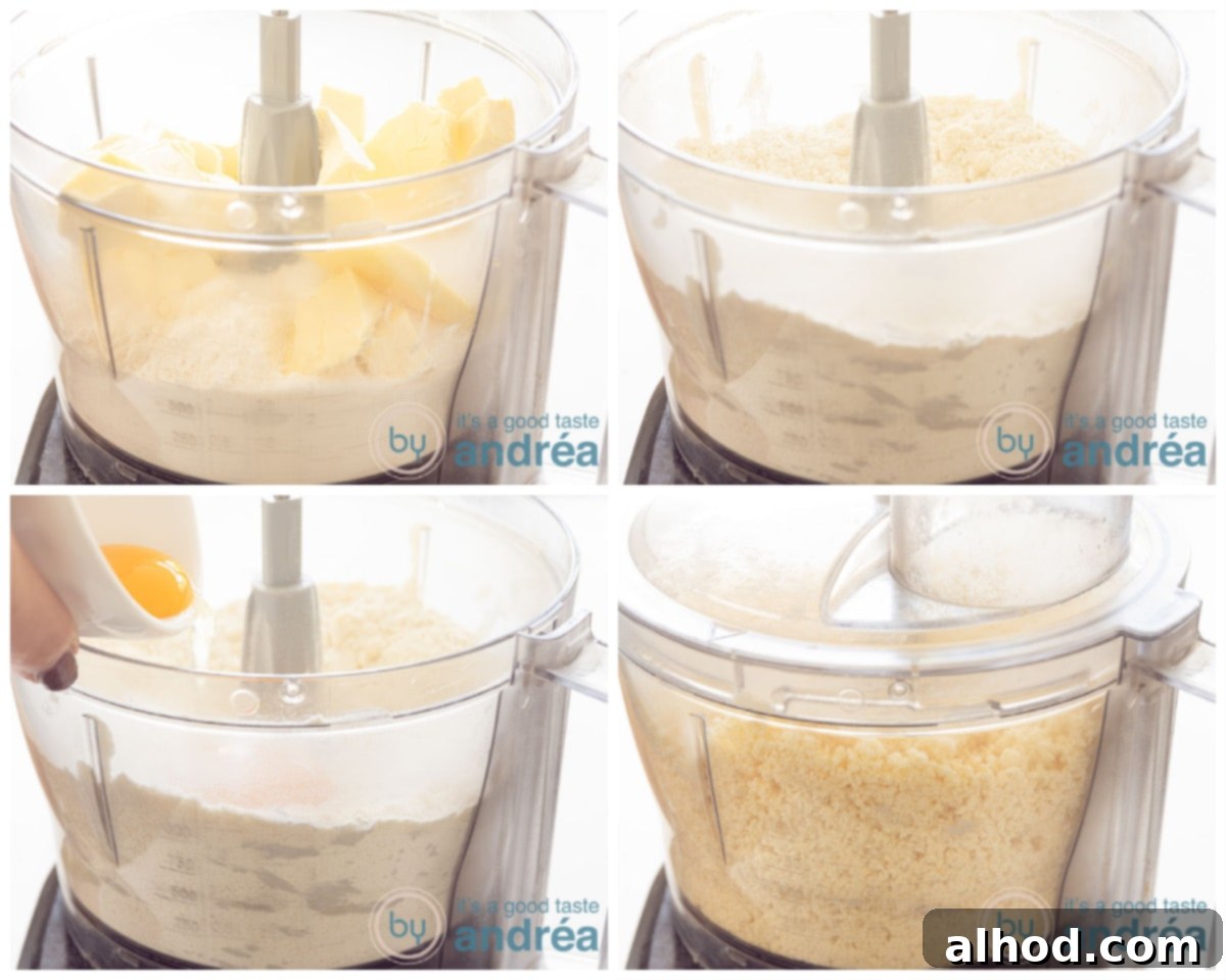 Grandma's Authentic Dutch Apple Pie 4 Four step images showing how to prepare the dough for Dutch apple pie.