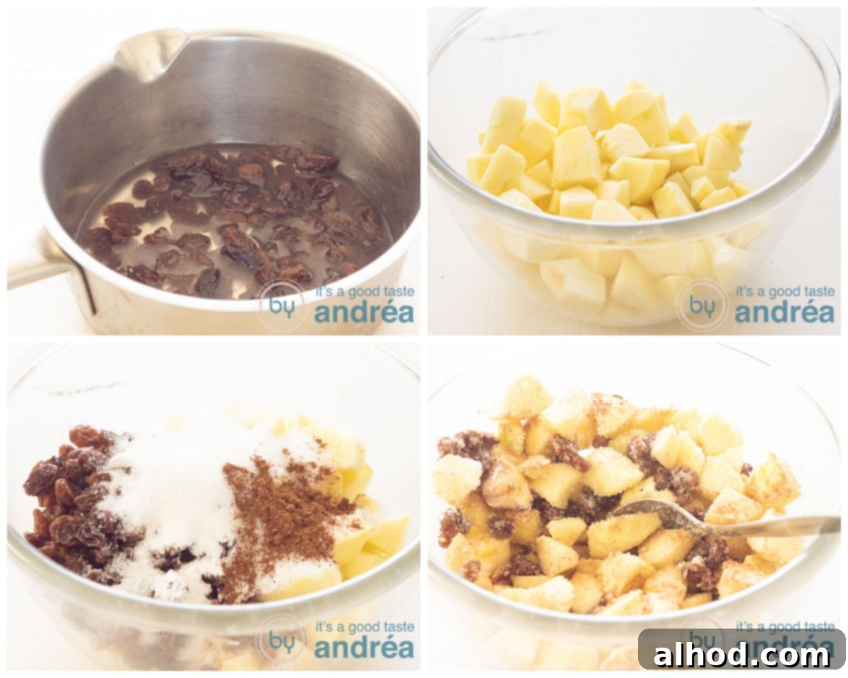 Grandma's Authentic Dutch Apple Pie 6 Four step images showing how to prepare the apple pie filling.