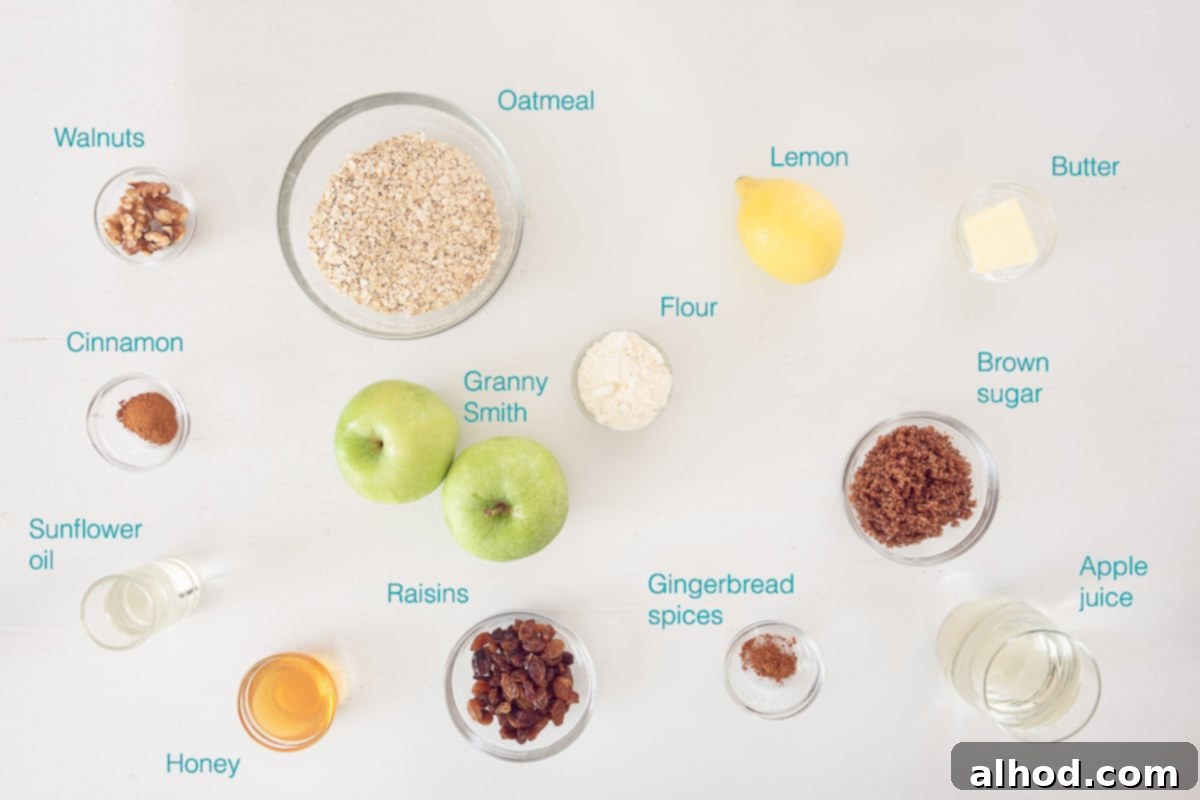 Ingredients Homemade Apple Pie Granola on a white background with text overlay