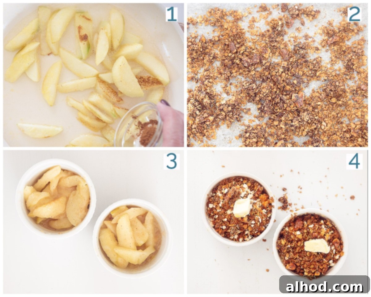 4 steps preparation Apple pie granola