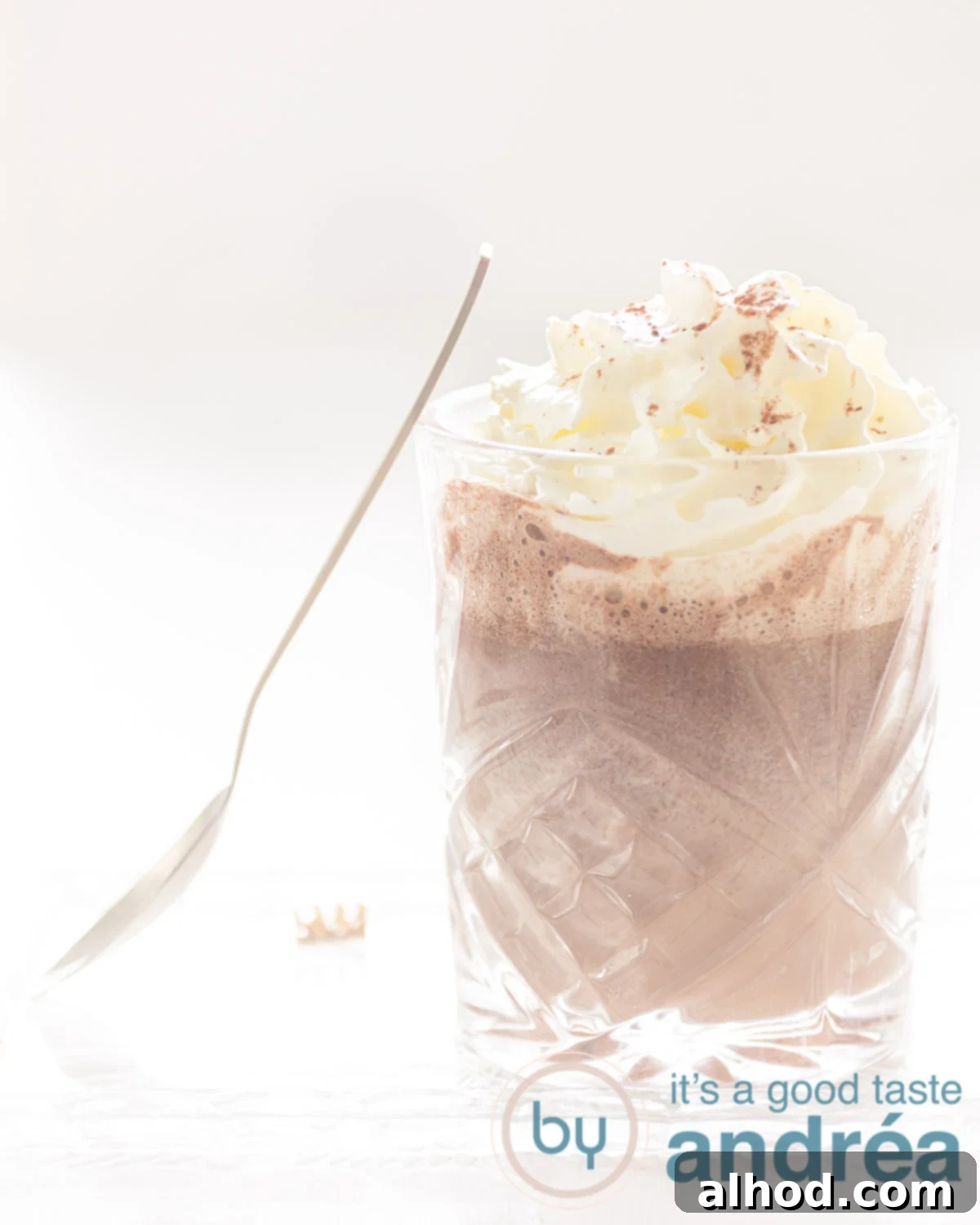 Delicious Nutella Hot Chocolate served in a mug with whipped cream and cocoa dusting.