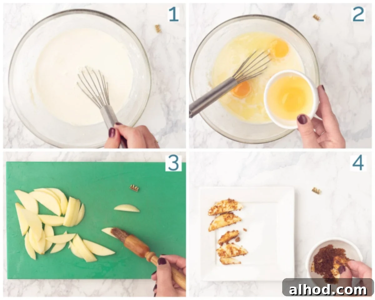 Preparation in 4 steps Gourmet dessert Crêpes with baked apples