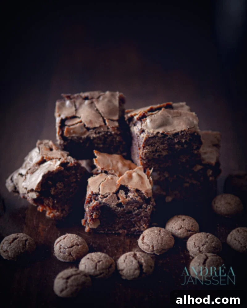Gingerbread Spice Brownies 2 a few cubes of pepernoten brownies between pepernoten on a black backdrop, showcasing their rich texture