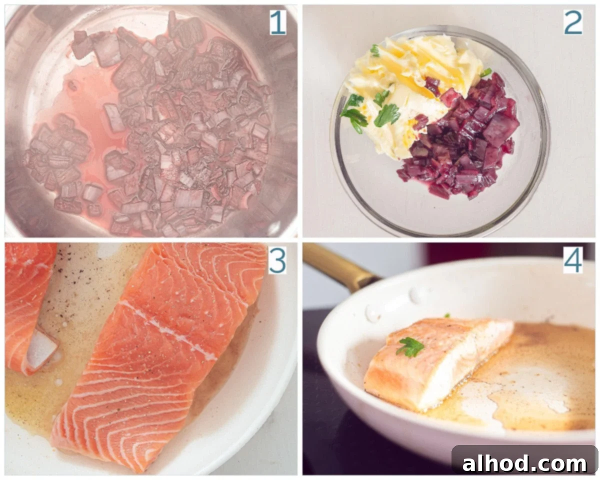 Salmon with Red Wine Infused Butter 4 4 collage foto bereiding Salmon with a Red Wine Compound Butter