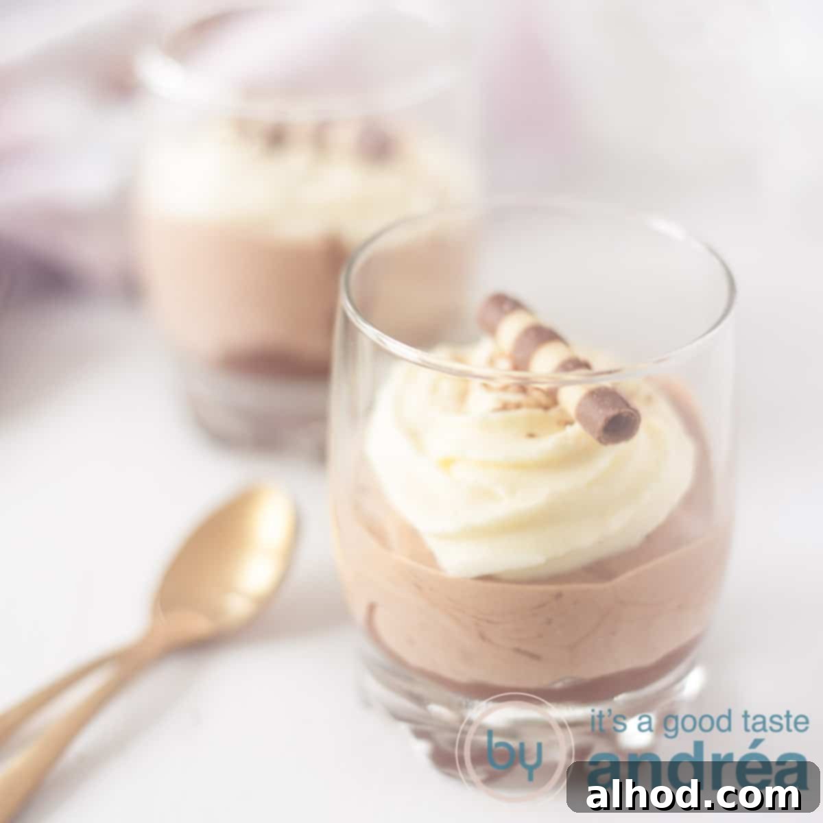 Decadent Chocolate Mousse Trifle 6 Square photo of two glasses filled with triple chocolate mousse