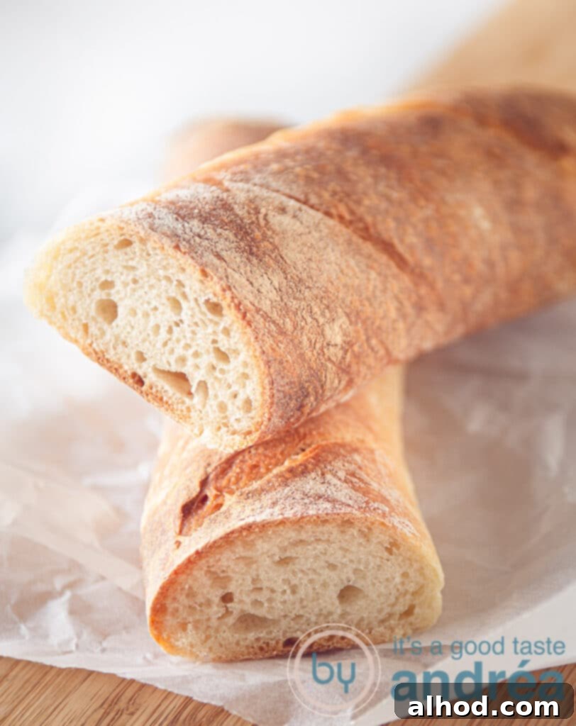 Homemade baguette on a wooden board