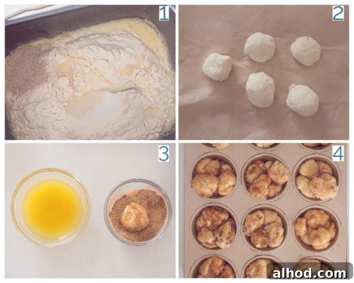 Pull-Apart Monkey Bread Muffins Recipe 4 4 collage foto bereiding Monkey Bread Muffins