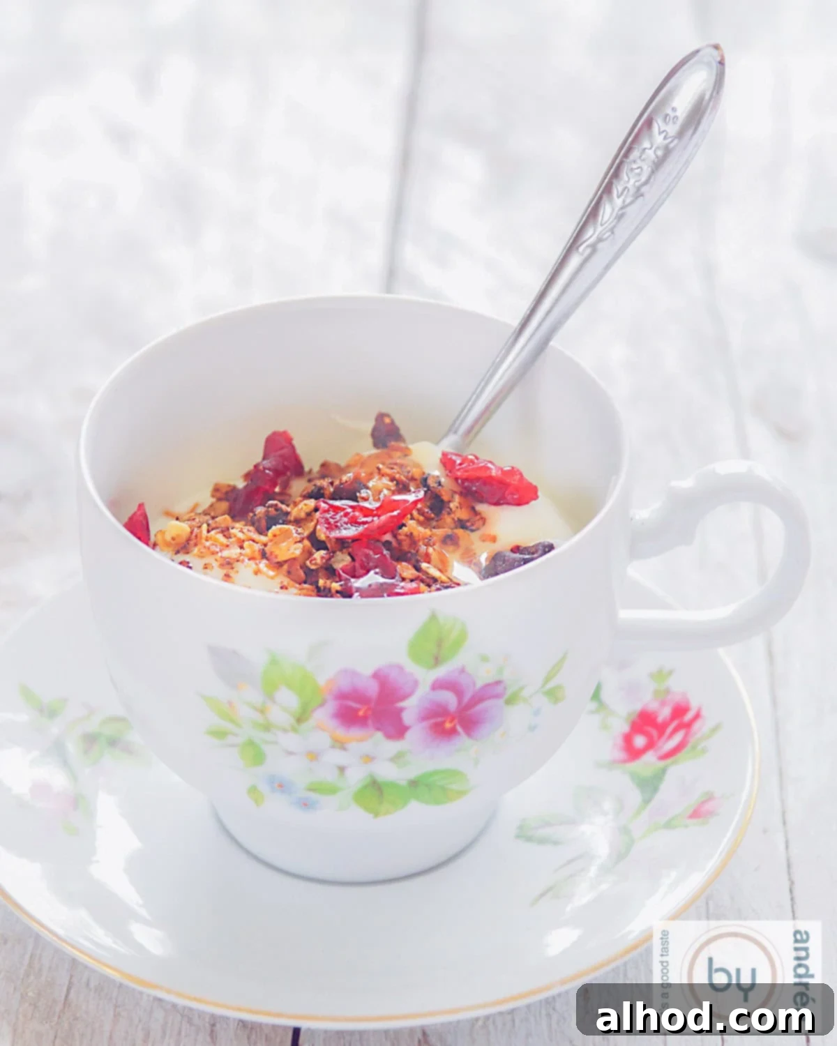 Holiday Pecan Cranberry Crunch 2 A vibrant bowl of homemade Christmas granola with pecans, cranberries, and speculaas spice, ready for a festive breakfast.