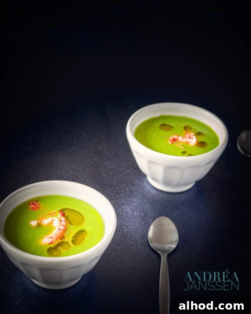 Spring Pea Soup with Succulent Crayfish 3 Licht soepje van doperwtjes en rivierkreeftjes - pea soup with cray fish-bewerkt
