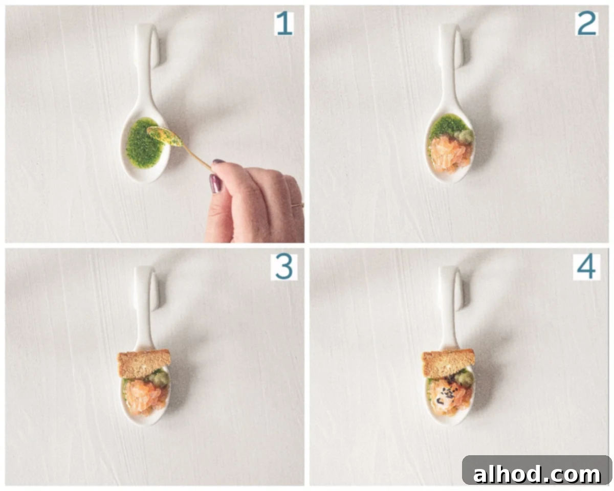 Arugula Infused Salmon Morsels 4 Preparation 4 steps appetizer salmon with arugula oil