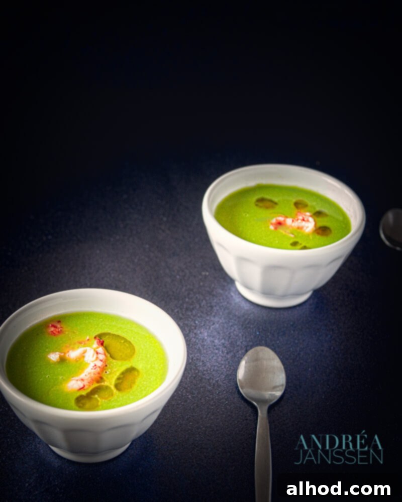 Unforgettable Yuletide Feast 5 A light and homemade pea soup garnished with delicate crayfish and a drizzle of olive oil.