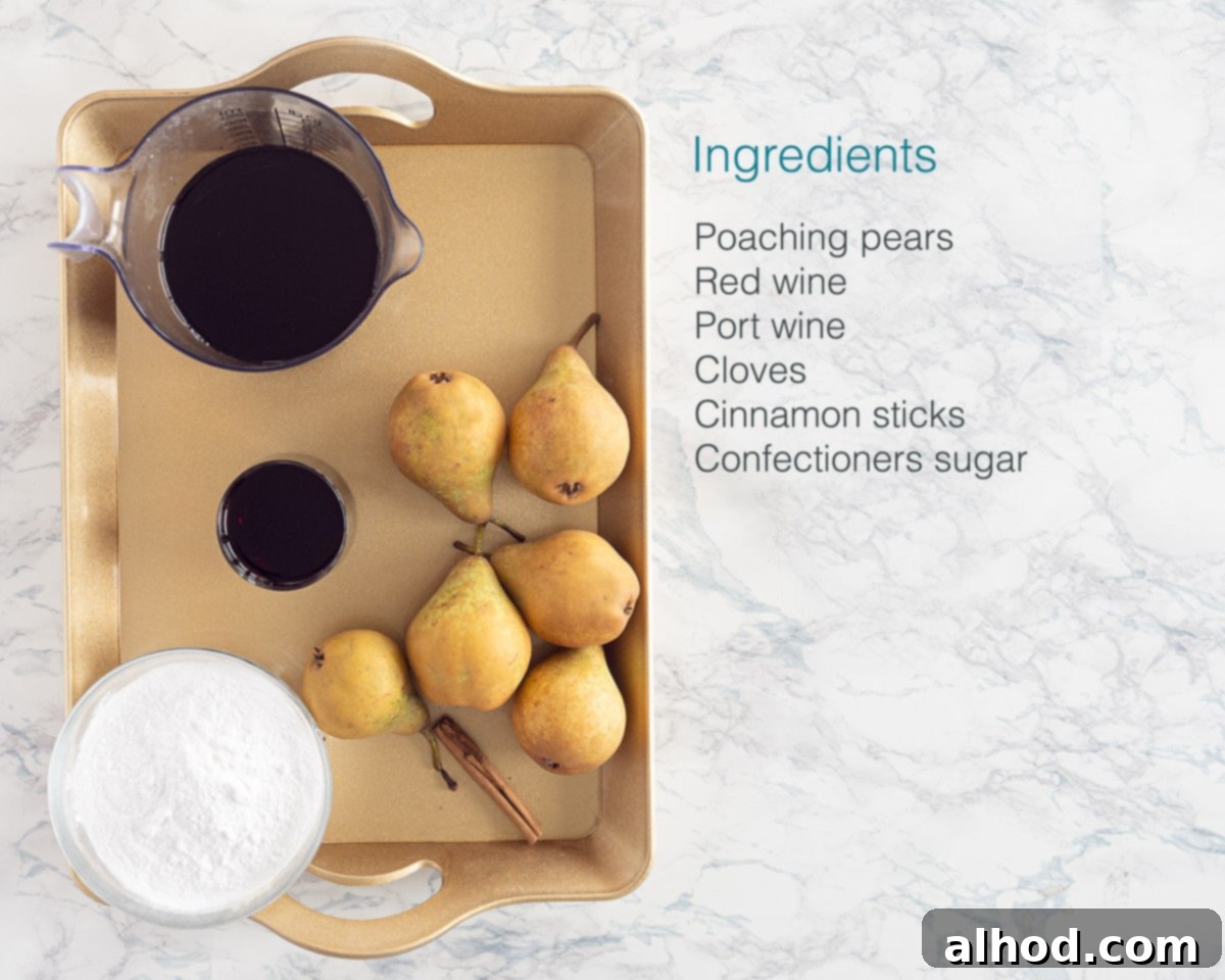 Classic French Port Wine Poached Pears Easy Recipe 3 Ingredients poached pears with port and wine