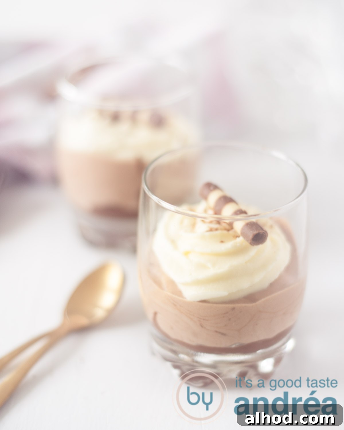 Decadent Triple Chocolate Mousse in a Glass 4 two glasses with three chocolate mousse