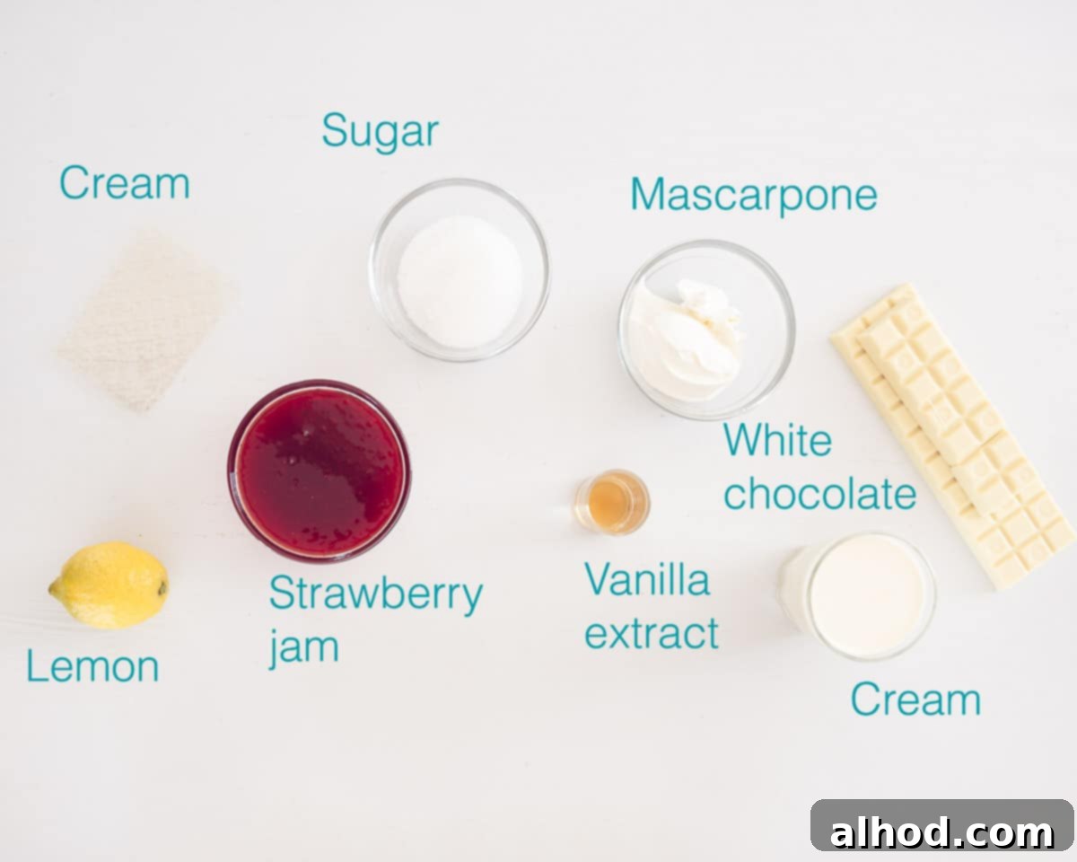 Decadent White Chocolate Strawberry Mousse 3 Ingredients White Chocolate and Strawberry Mousse on a white background with a text description