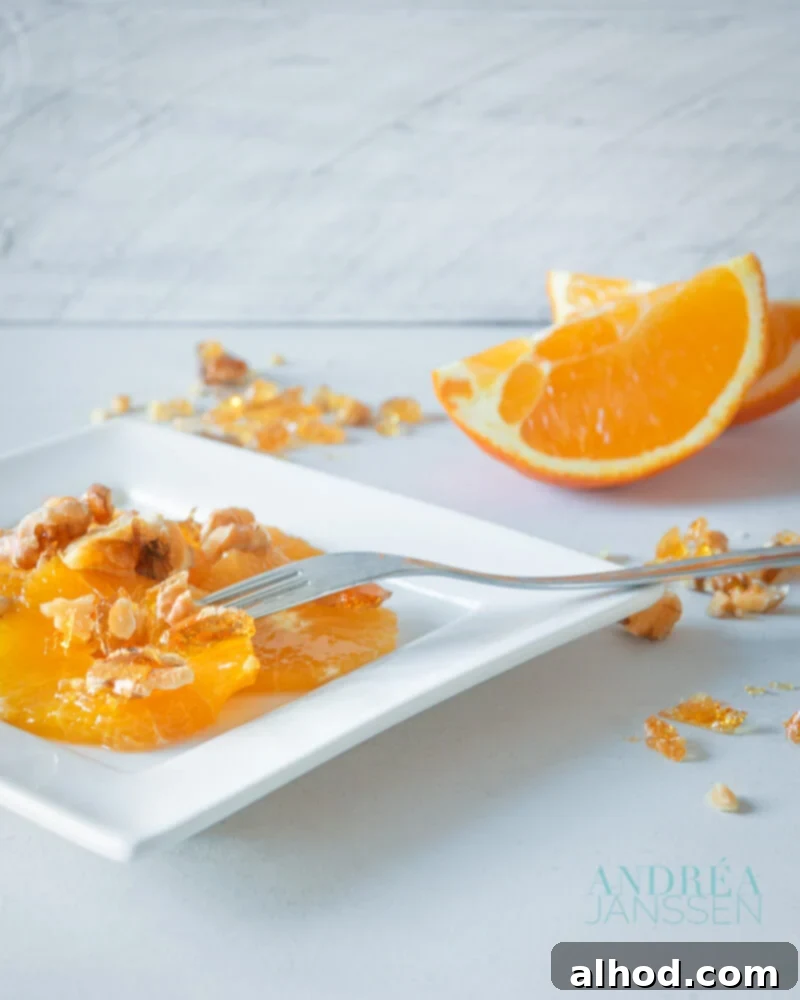 Delicious Oranges with Honey and Walnuts dessert, fresh and light